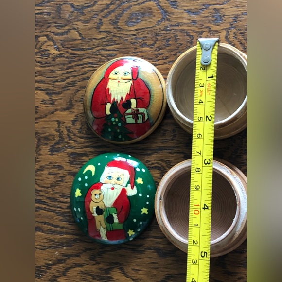 Vintage Wood Trinket Boxes Santa Set of 2 - Picture 6 of 9